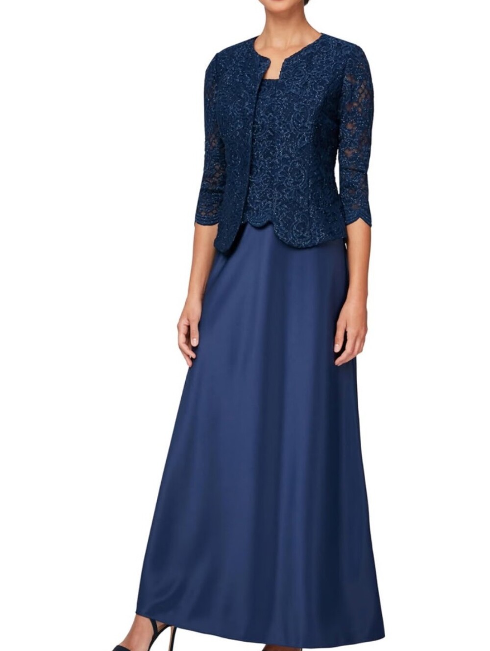 Elegant Navy Lace and Satin Skirt Set - Women's Formal Skirt